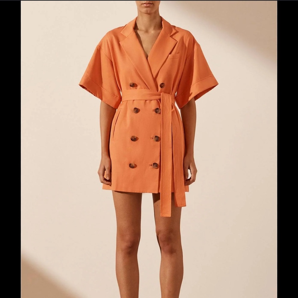 Shona Joy Short Sleeve Blazer Dress, size 10, Orange